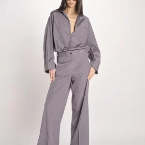 pantalone dritto con elastico in popeline