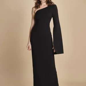 maxidress monospalla con manica a campana