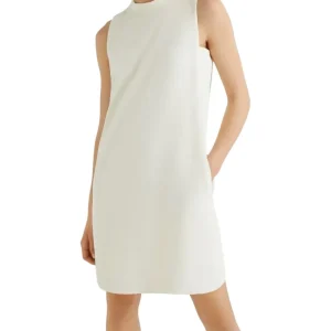 Abito Mariacarla smanicato in ever satin bianco lana.