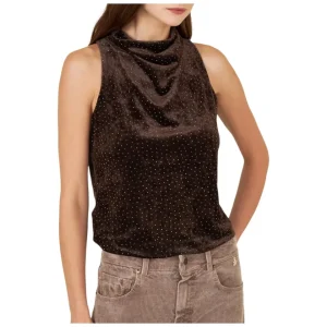 Top con strass Marrone