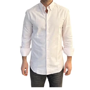 Camicia Uomo Oxford a righe bianco e rosa